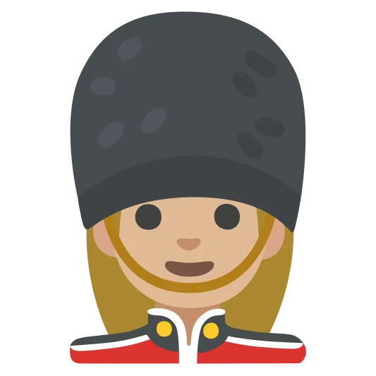 The woman guard: medium-light skin tone emoji.