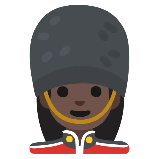 The woman guard: dark skin tone emoji.