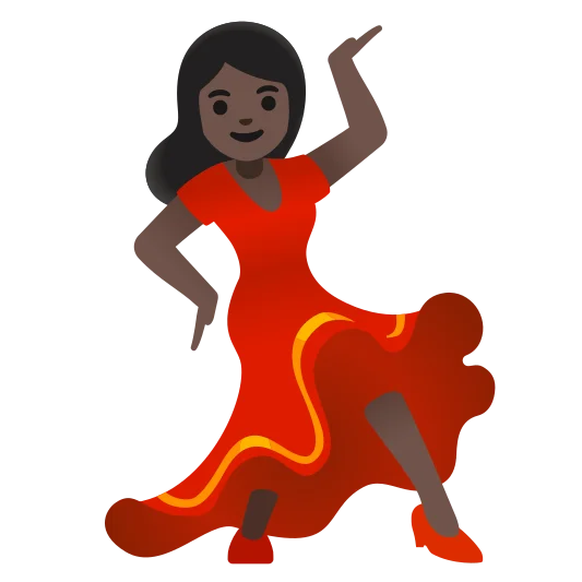 The woman dancing: dark skin tone emoji.