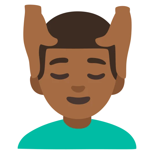 The man getting massage: medium-dark skin tone emoji.