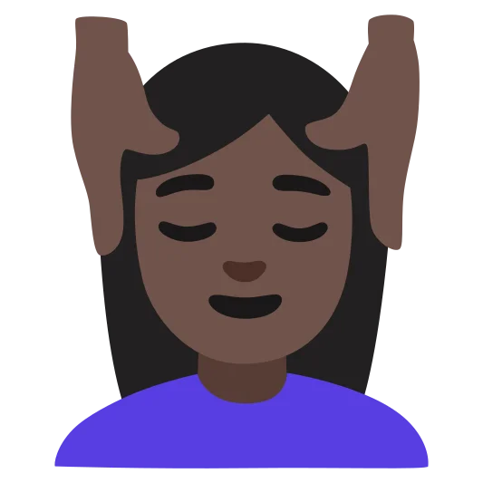 The woman getting massage: dark skin tone emoji.