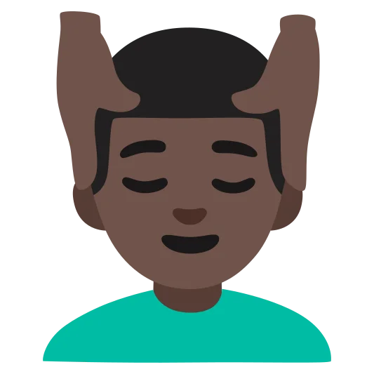 The man getting massage: dark skin tone emoji.