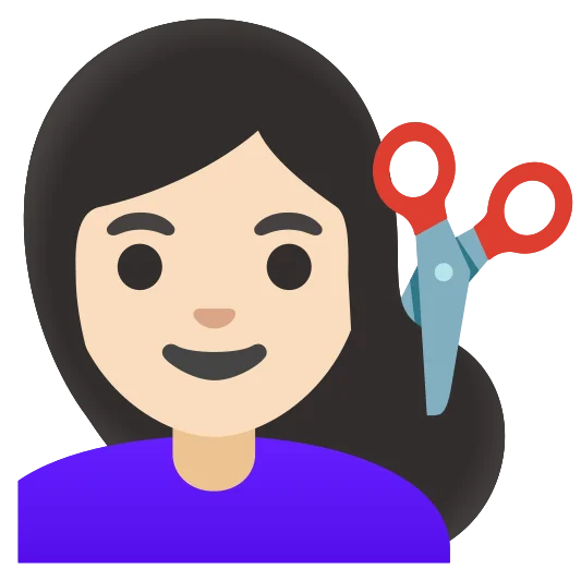 The woman getting haircut: light skin tone emoji.