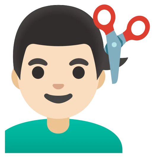 The man getting haircut: light skin tone emoji.