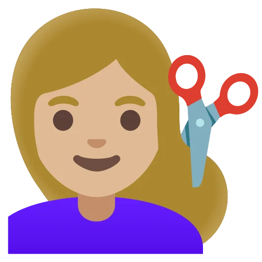 The woman getting haircut: medium-light skin tone emoji.