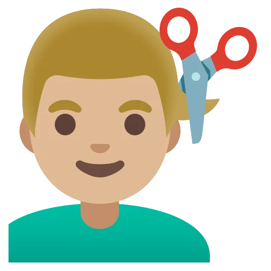 The man getting haircut: medium-light skin tone emoji.