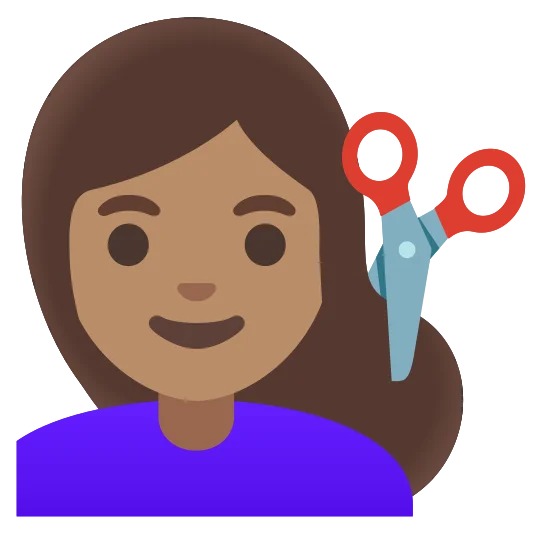 The woman getting haircut: medium skin tone emoji.