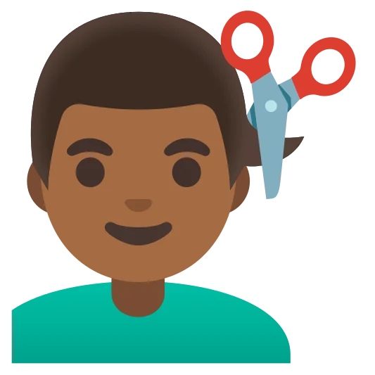 The man getting haircut: medium-dark skin tone emoji.