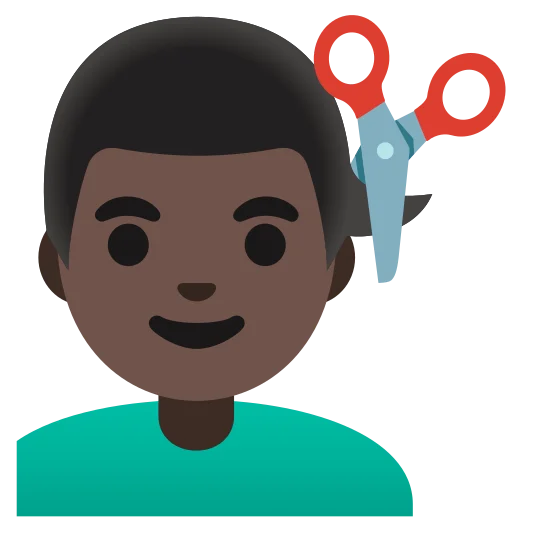 The man getting haircut: dark skin tone emoji.