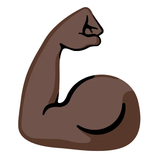 The flexed biceps: dark skin tone emoji.