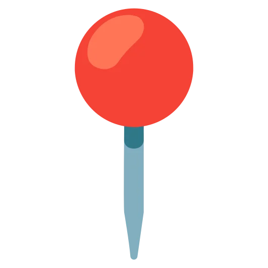A round pushpin used to mark a location on a map or document.