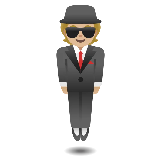 The person in suit levitating: medium-light skin tone emoji.