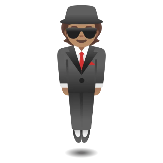 The person in suit levitating: medium skin tone emoji.
