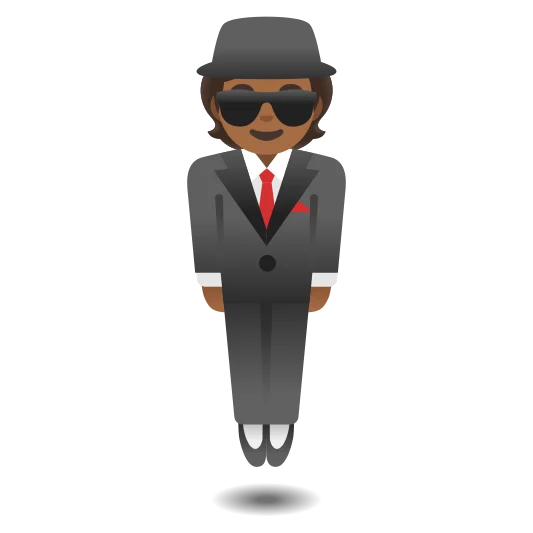 The person in suit levitating: medium-dark skin tone emoji.
