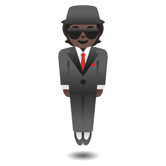 The person in suit levitating: dark skin tone emoji.