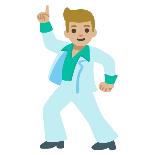 The man dancing: medium-light skin tone emoji.