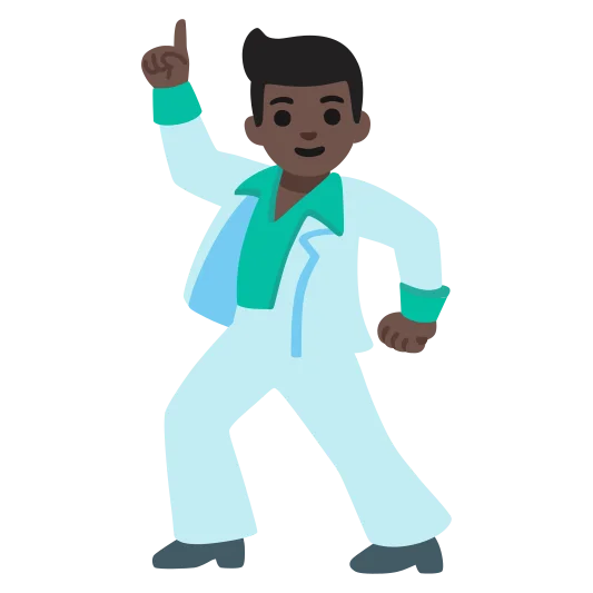 The man dancing: dark skin tone emoji.
