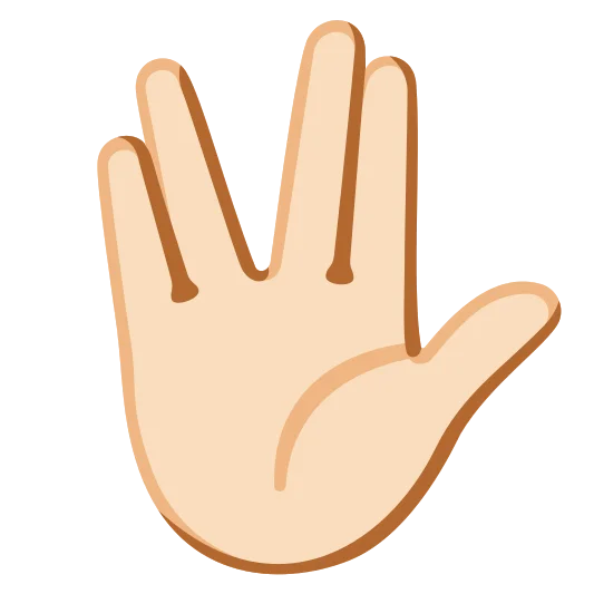 The vulcan salute: light skin tone emoji.