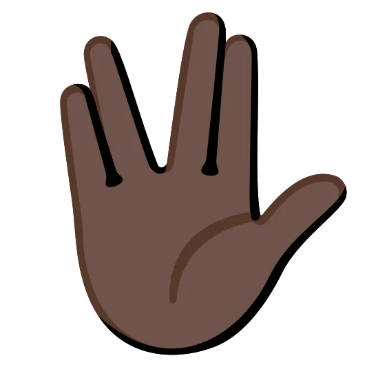 The vulcan salute: dark skin tone emoji.