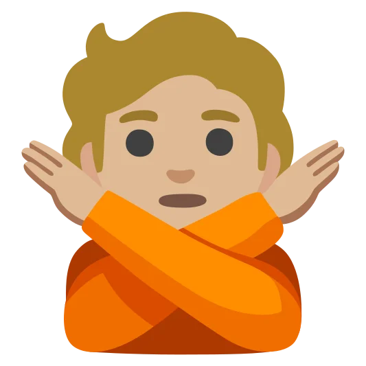 The person gesturing no: medium-light skin tone emoji.