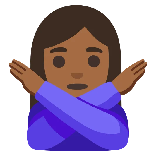 The woman gesturing no: medium-dark skin tone emoji.