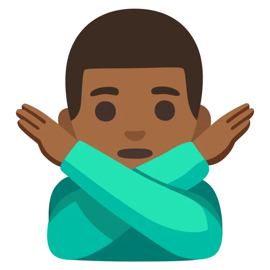 The man gesturing no: medium-dark skin tone emoji.