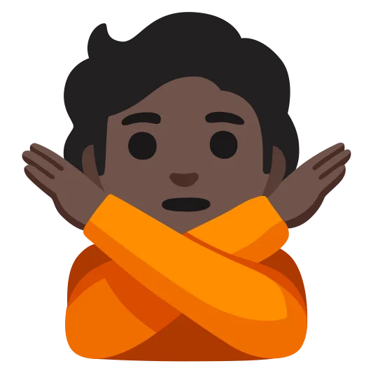 The person gesturing no: dark skin tone emoji.
