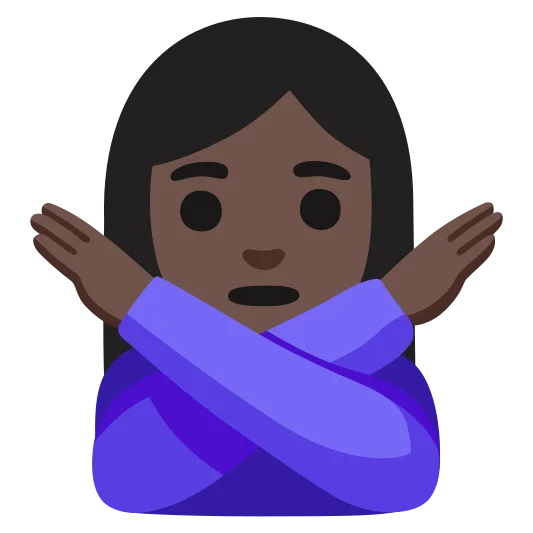 The woman gesturing no: dark skin tone emoji.