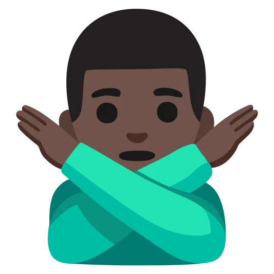 The man gesturing no: dark skin tone emoji.