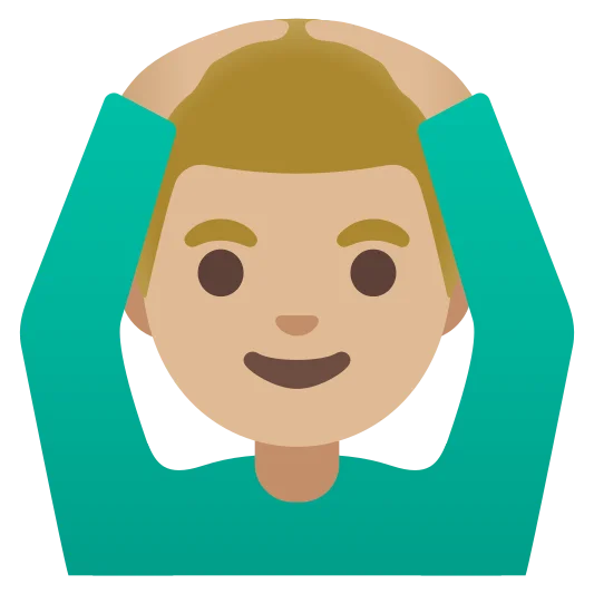 The man gesturing ok: medium-light skin tone emoji.