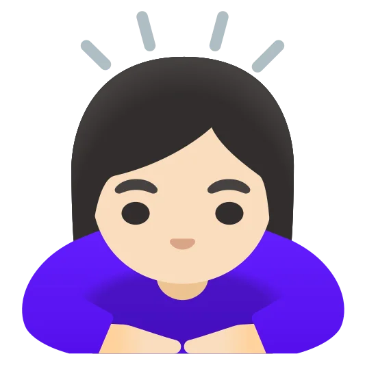 The woman bowing: light skin tone emoji.