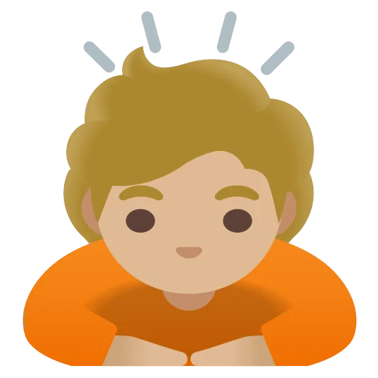The person bowing: medium-light skin tone emoji.