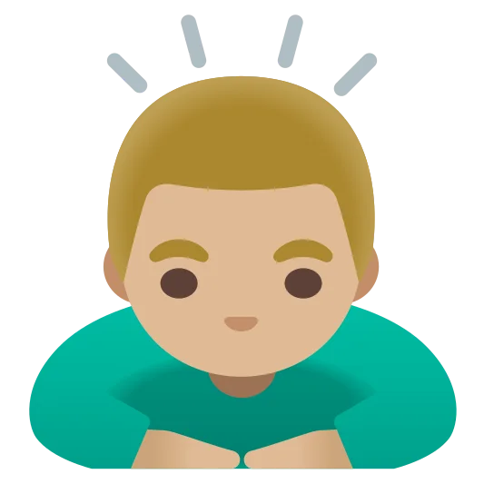 The man bowing: medium-light skin tone emoji.