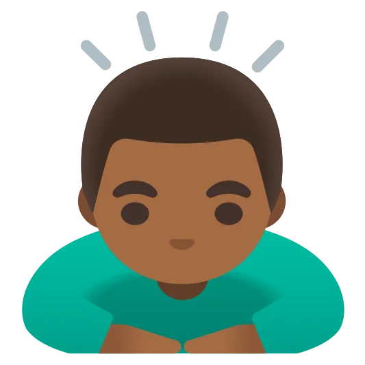 The man bowing: medium-dark skin tone emoji.