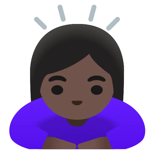 The woman bowing: dark skin tone emoji.