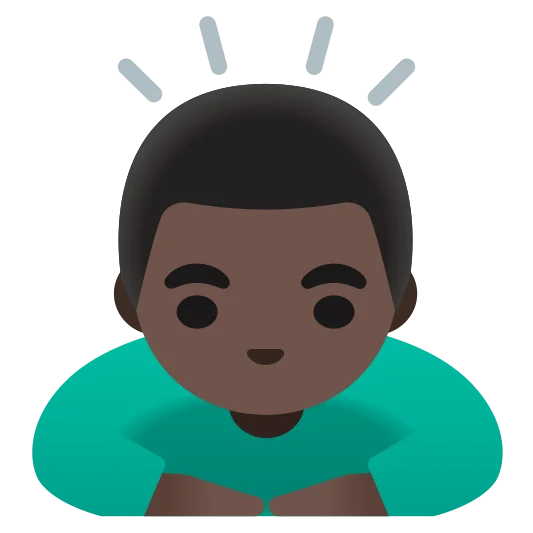 The man bowing: dark skin tone emoji.