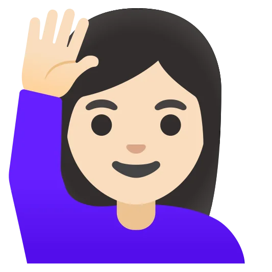 The woman raising hand: light skin tone emoji.