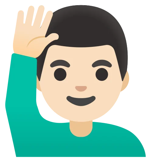 The man raising hand: light skin tone emoji.