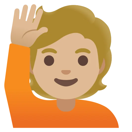 The person raising hand: medium-light skin tone emoji.
