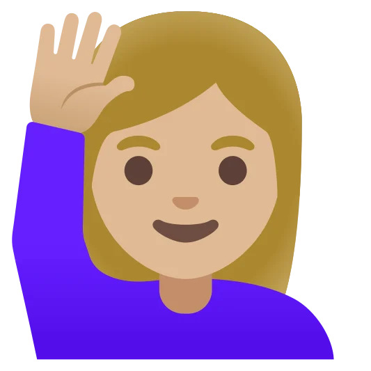 The woman raising hand: medium-light skin tone emoji.