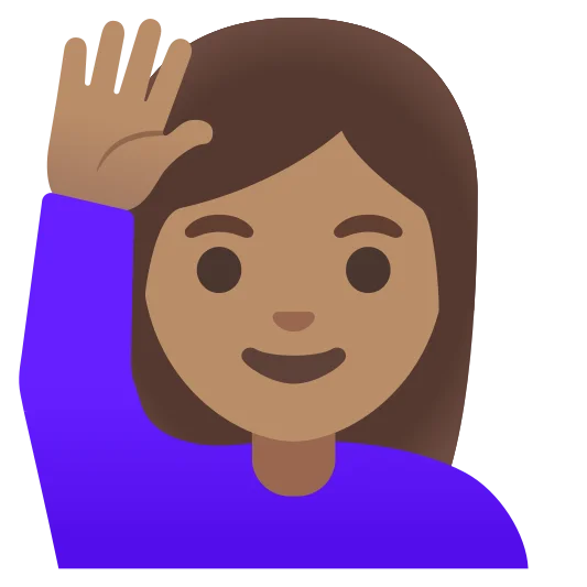 The woman raising hand: medium skin tone emoji.