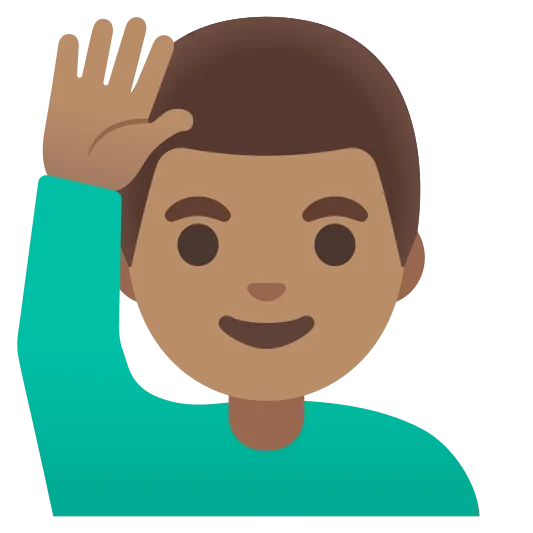 The man raising hand: medium skin tone emoji.