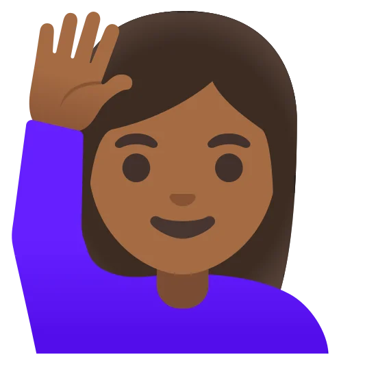 The woman raising hand: medium-dark skin tone emoji.