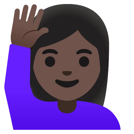 The woman raising hand: dark skin tone emoji.