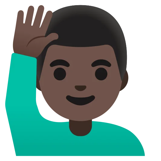 The man raising hand: dark skin tone emoji.
