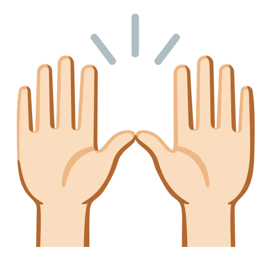 The raising hands: light skin tone emoji.