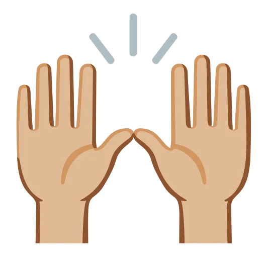 The raising hands: medium-light skin tone emoji.