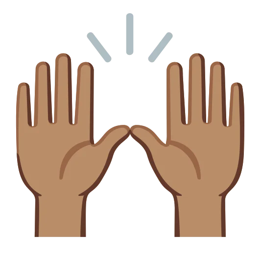 The raising hands: medium skin tone emoji.