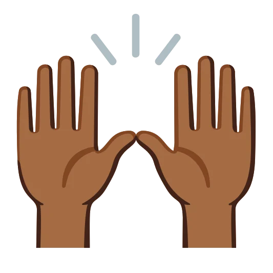 The raising hands: medium-dark skin tone emoji.