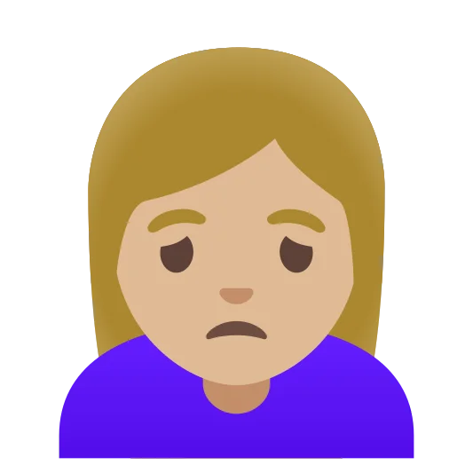 The woman frowning: medium-light skin tone emoji.